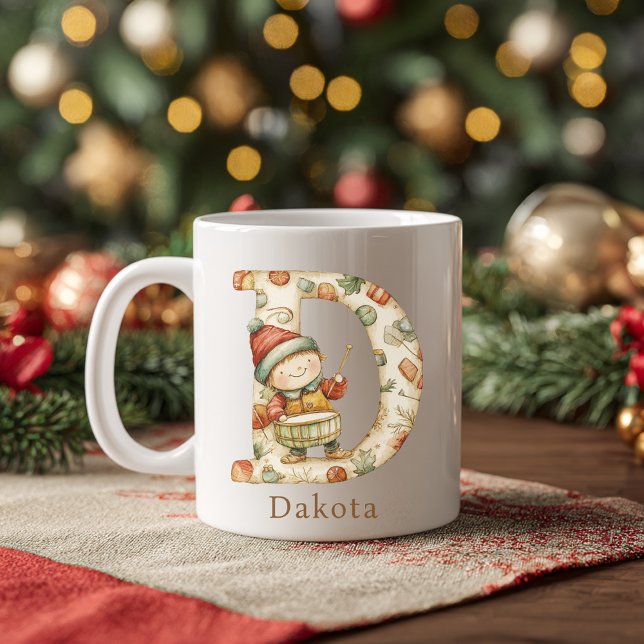 Taza De Café Monograma Inicial D de Navidad Personalizada (Personalized Christmas D Initial Monogram Coffee Mug)