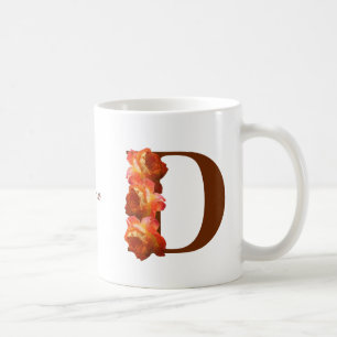 Taza De Café Monograma inicial D de rosa naranja personalizado