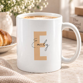 Taza De Café Monograma Inicial de Carta de Melocotón Minimalist