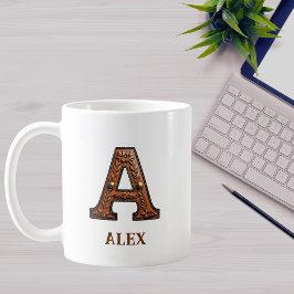 Taza De Café Monograma Inicial de Cuero Occidental A