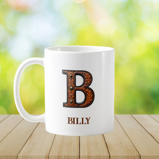 Taza De Café Monograma Inicial de Cuero Occidental B