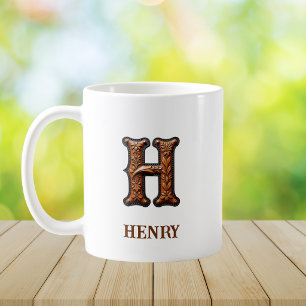 Taza De Café Monograma Inicial de Cuero Occidental H