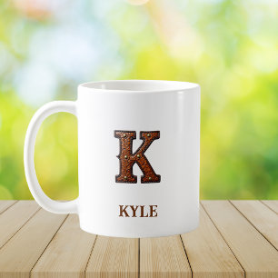 Taza De Café Monograma Inicial de Cuero Occidental K