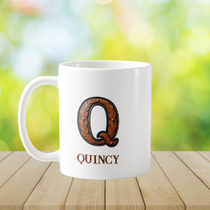Taza De Café Monograma inicial de cuero occidental trabajado Q
