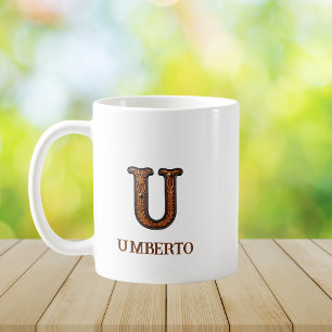 Taza De Café Monograma inicial de cuero occidental trabajado U