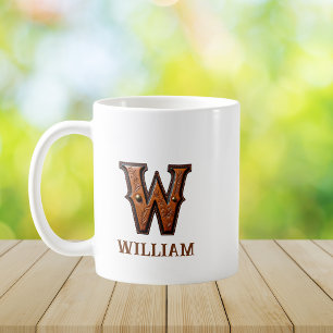 Taza De Café Monograma inicial de cuero occidental trabajado W
