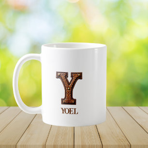 Taza De Café Monograma Inicial de Cuero Occidental Y