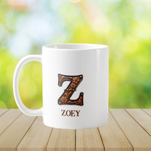Taza De Café Monograma Inicial de Cuero Occidental Z