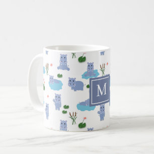 Taza De Café Monograma inicial de hipopótamo hippopotamus lindo