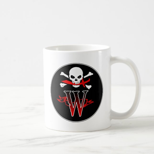 Taza De Café Monograma inicial de Jolly Roger W (Derecha)