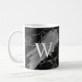 Taza De Café Monograma Inicial de Mármol Negro