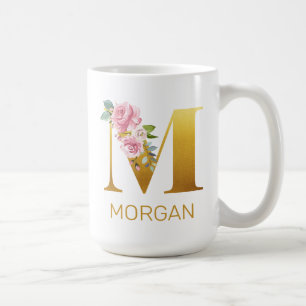 Taza De Café Monograma inicial de nombre floral botánico person