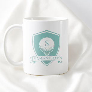 Taza De Café Monograma Inicial de Nombre Moderno Azul Verde Fem