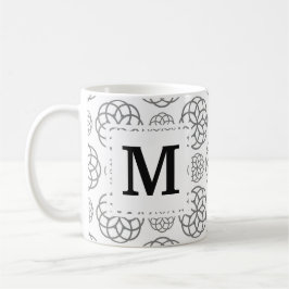 Taza De Café Monograma Inicial de Patrón Geométrico Gris