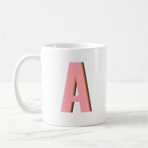 Taza De Café Monograma inicial de tipografía retro rosa y naran