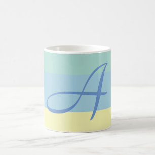 Taza De Café Monograma inicial del bloque de color amarillo azu
