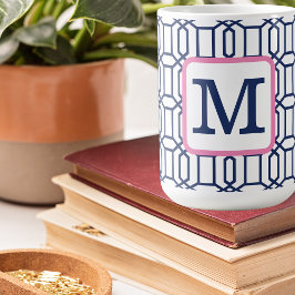 Taza De Café Monograma inicial del octagon azul preppy
