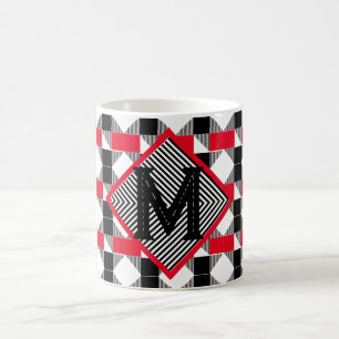 Taza De Café Monograma inicial estético rojo y negro