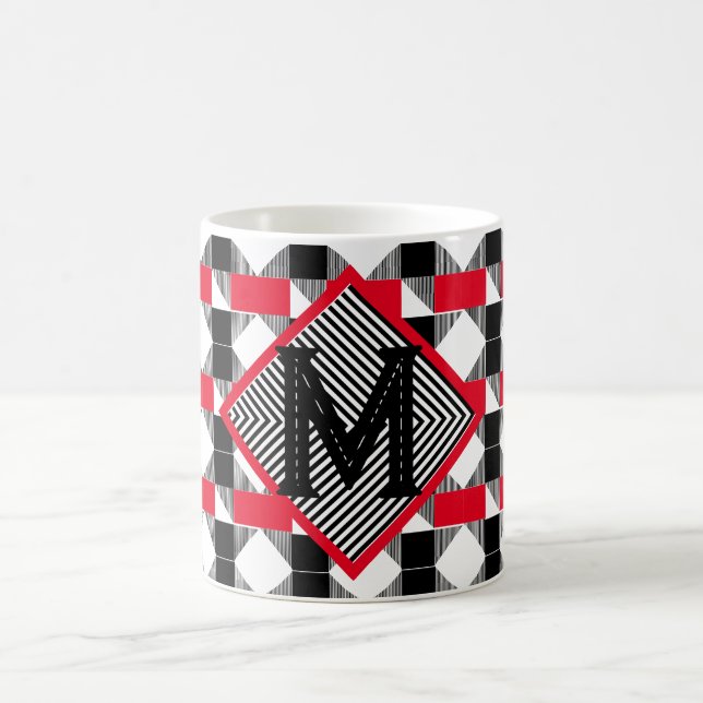 Taza De Café Monograma inicial estético rojo y negro (Centro)