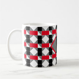 Taza De Café Monograma inicial estético rojo y negro