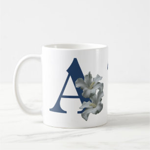 Taza De Café Monograma Inicial Flor de Hibisco Personalizado A