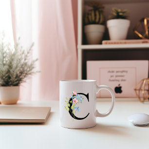Taza De Café Monograma inicial floral C Mug