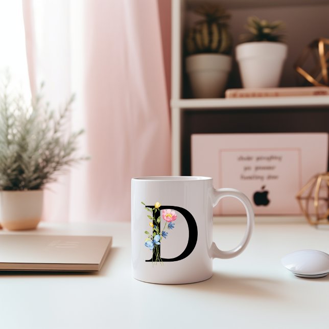 Taza De Café Monograma inicial floral D Mug (Subido por el creador)