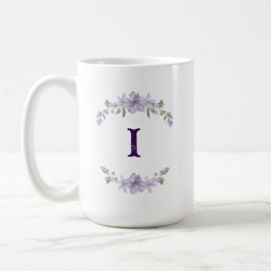 Taza De Café Monograma Inicial Floral de Lavanda Personalizado