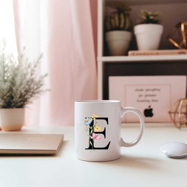 Taza De Café Monograma inicial floral E Mug (Subido por el creador)