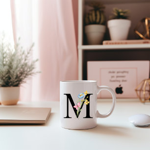 Taza De Café Monograma inicial floral M Mug