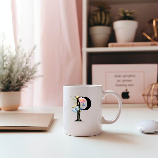 Taza De Café Monograma inicial floral P Mug (Subido por el creador)