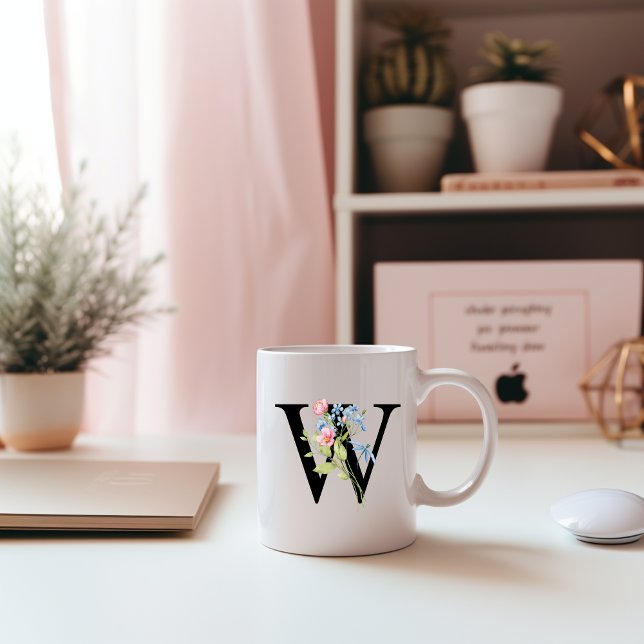 Taza De Café Monograma inicial floral W Mug (Subido por el creador)
