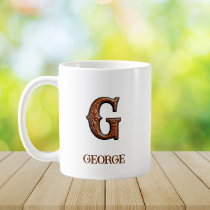 Taza De Café Monograma Inicial G de Cuero Occidental Trabajado