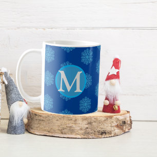Taza De Café Monograma inicial "M" Copos de nieve azul Café Mug