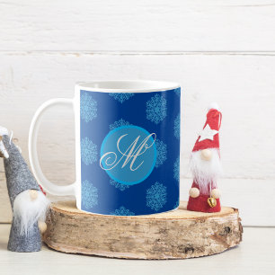 Taza De Café Monograma inicial "M" Copos de nieve azul Café Mug