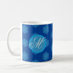 Taza De Café Monograma inicial "M" Copos de nieve azul Café Mug