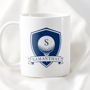 Taza De Café Monograma Inicial Moderno Minimalista Azul y Blanc