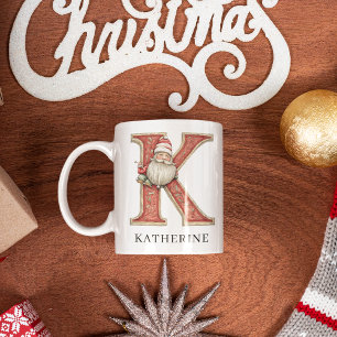 Taza De Café Monograma inicial personalizada K Navidad Santa