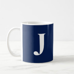 Taza De Café Monograma Inicial Personalizado C41 Blanco Azul Ma