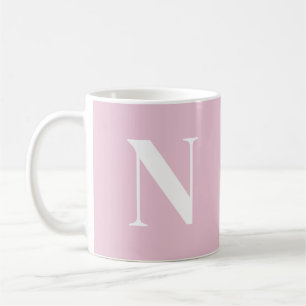 Taza De Café Monograma Inicial Personalizado Rosa C52 y Blanco 