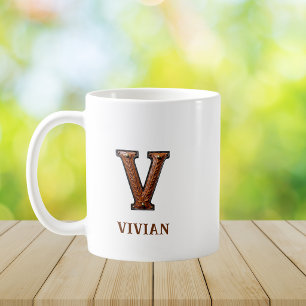 Taza De Café Monograma inicial V de cuero occidental trabajado