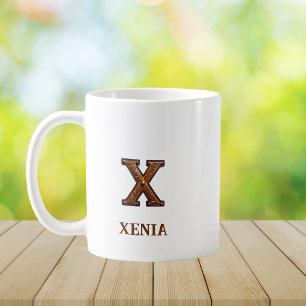 Taza De Café Monograma Inicial X de Cuero Occidental Trabajado