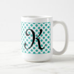 Taza De Café Monograma Iniciales Aqua Polka Dots Mug<br><div class="desc">Personalizar este lindo aqua polka pone el tazón de café eligiendo sus propias iniciales y fuentes! ¡Buena idea de regalo!</div>