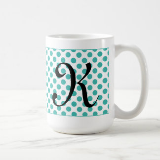 Taza De Café Monograma Iniciales Aqua Polka Dots Mug