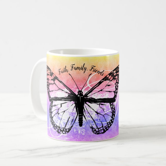 Taza De Café Monograma inspirador del arco iris de la mariposa (Anverso izquierdo)