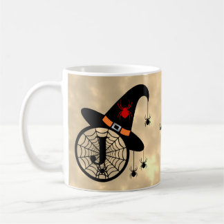 Taza De Café Monograma J Halloween Sky Witch Spider Name