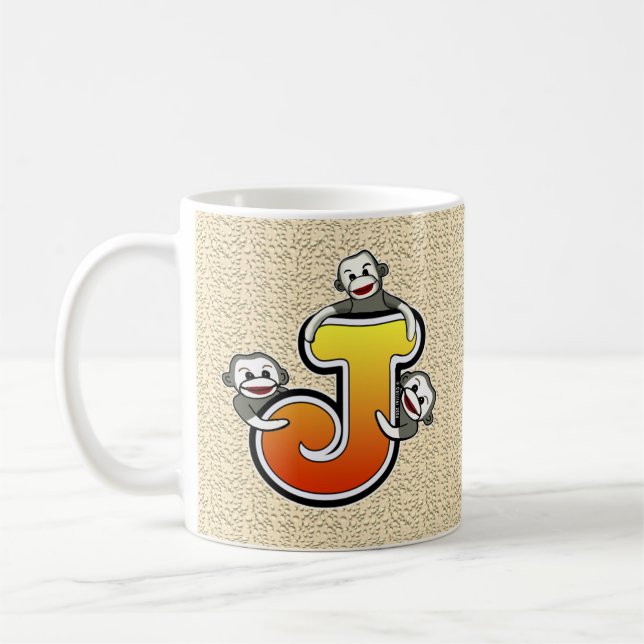 Taza De Café Monograma J Sock Monkey Mug (Izquierda)