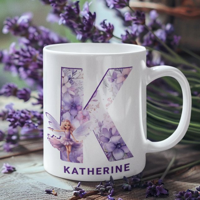 Taza De Café Monograma K de lechón Lilac personalizado (Personalized Lilac Fairy Monogram K Coffee Mug)