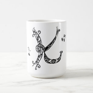 Taza De Café Monograma K Mug con notas musicales II