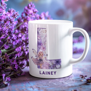 Taza De Café Monograma L de lechón Lilac personalizado
